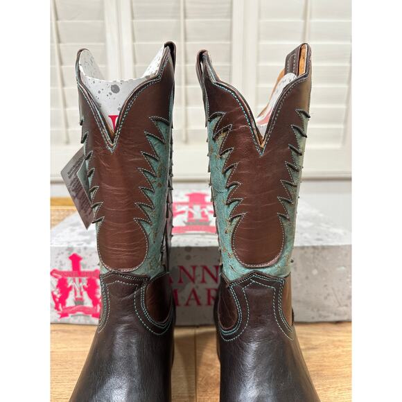 Tanner Mark Men's Cowboy Boots Brown Bronze Teal Leather Size 9 NIB Western - Picture 5 of 15